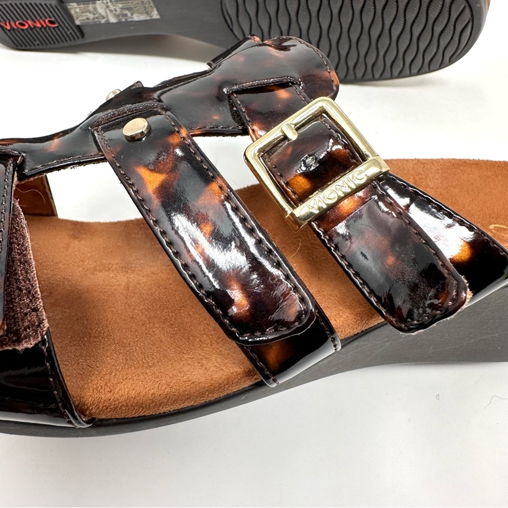 Vionic Tortoise Radia Orthodic Adjustable Triple Strap Wedge Sandals - Picture 7 of 12
